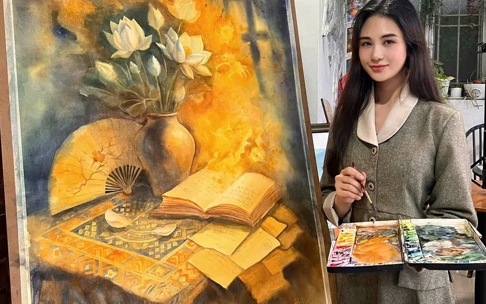 “Hồn Việt trong dòng chảy thời gian” – Bức họa tôn vinh ký ức và bản sắc Việt của họa sĩ trẻ Đăng Uyên